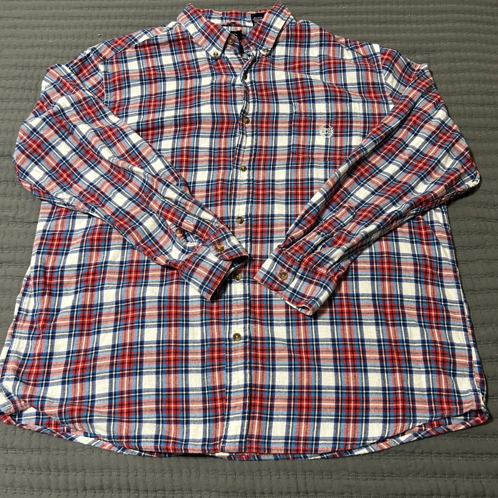 CHAPS Brushed Flannel Plaid Shirt XXLarge Red Blue White Cotton Long Sleeve